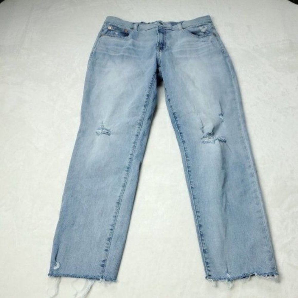 GAP Denim Girlfriend Mid Rise Ankle Fray Jeans Womens Size 12 L 32x28  Blue
